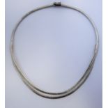 A fully hallmarked silver unusual double flat-link necklace, textured outer  (boxed)