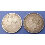 Two George IV crowns (1821 and 1822)