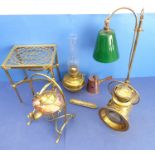 A very good selection of mostly 19th century brass / copperware to include a kettle, a lamp, a