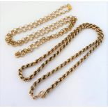 A 9-carat rose-gold rope neck chain (49cm) and chain-link neck chain (60cm) (total weight approx.