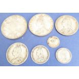Seven Queen Victoria Jubilee head silver coins: crown, double florin, half crown, florin,
