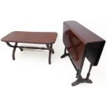 An Edwardian mahogany Sutherland table (49.5cm leaves up) and a similarly sized coffee table in
