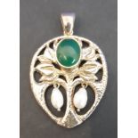 A fully hallmarked Guild of Handicraft silver pendant: the suspension loop above a single oval green