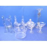 Glassware to include an oversized candlestick (34cm high), a jug, a fly catcher, a pair of
