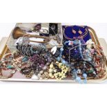 Mostly costume jewellery to include brooches, buckles, diamante examples, necklaces, earrings, a