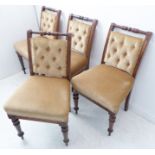A set of four 19th century oak and button-backed draylon upholstered salon chairs; each with