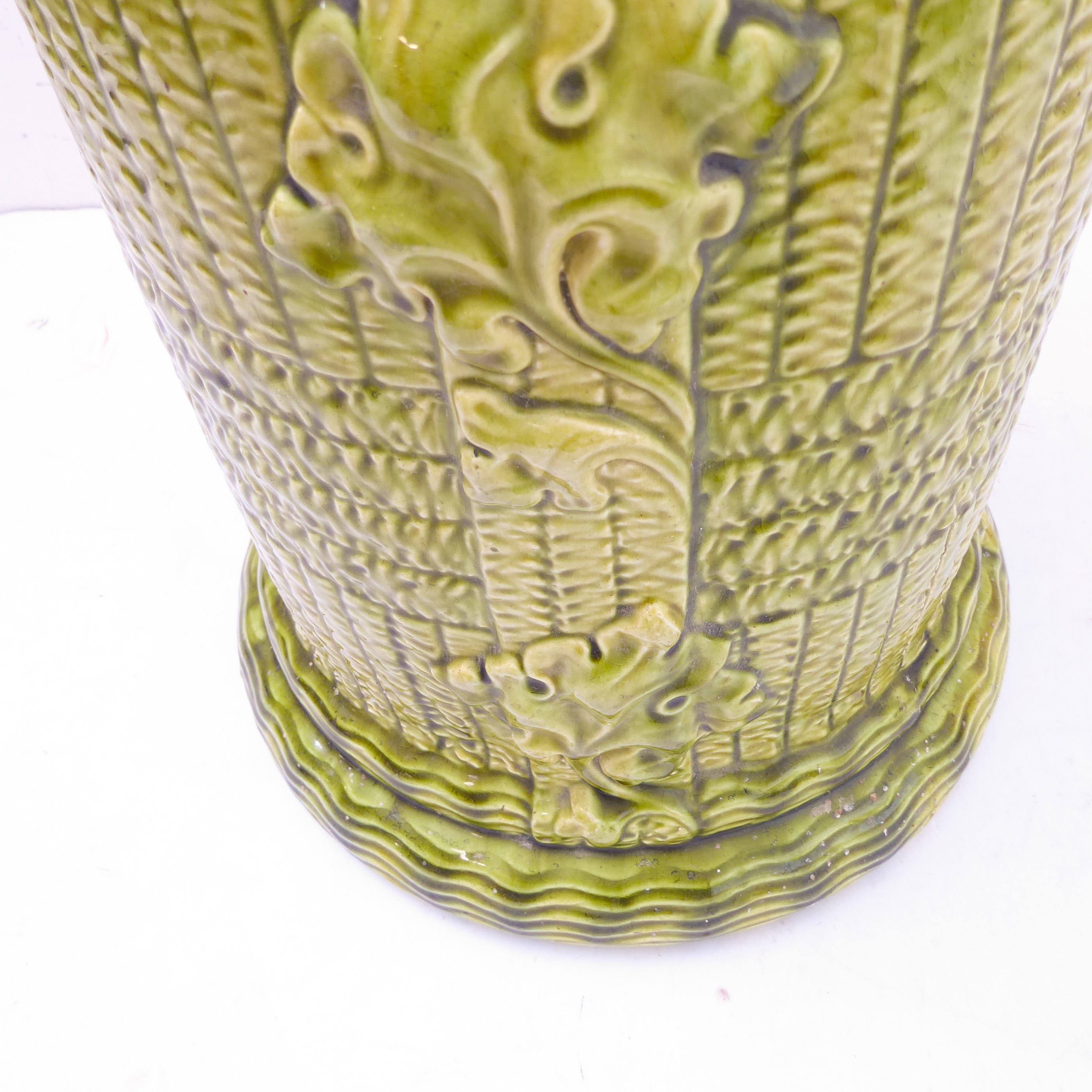 A large late 19th / early 20th century Burmantofts faience pottery umbrella stand: green-glazed - Image 3 of 6