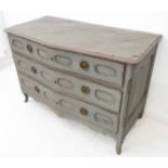 A French serpentine-fronted painted commode (probably late 18th century): the faux marble moulded