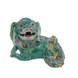 A late 19th / early 20th century hand-decorated Chinese porcelain model of a Karashishi (lion
