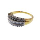 A diamond-set and 18-carat gold half hoop ring, the central line of graduated baguette-cut