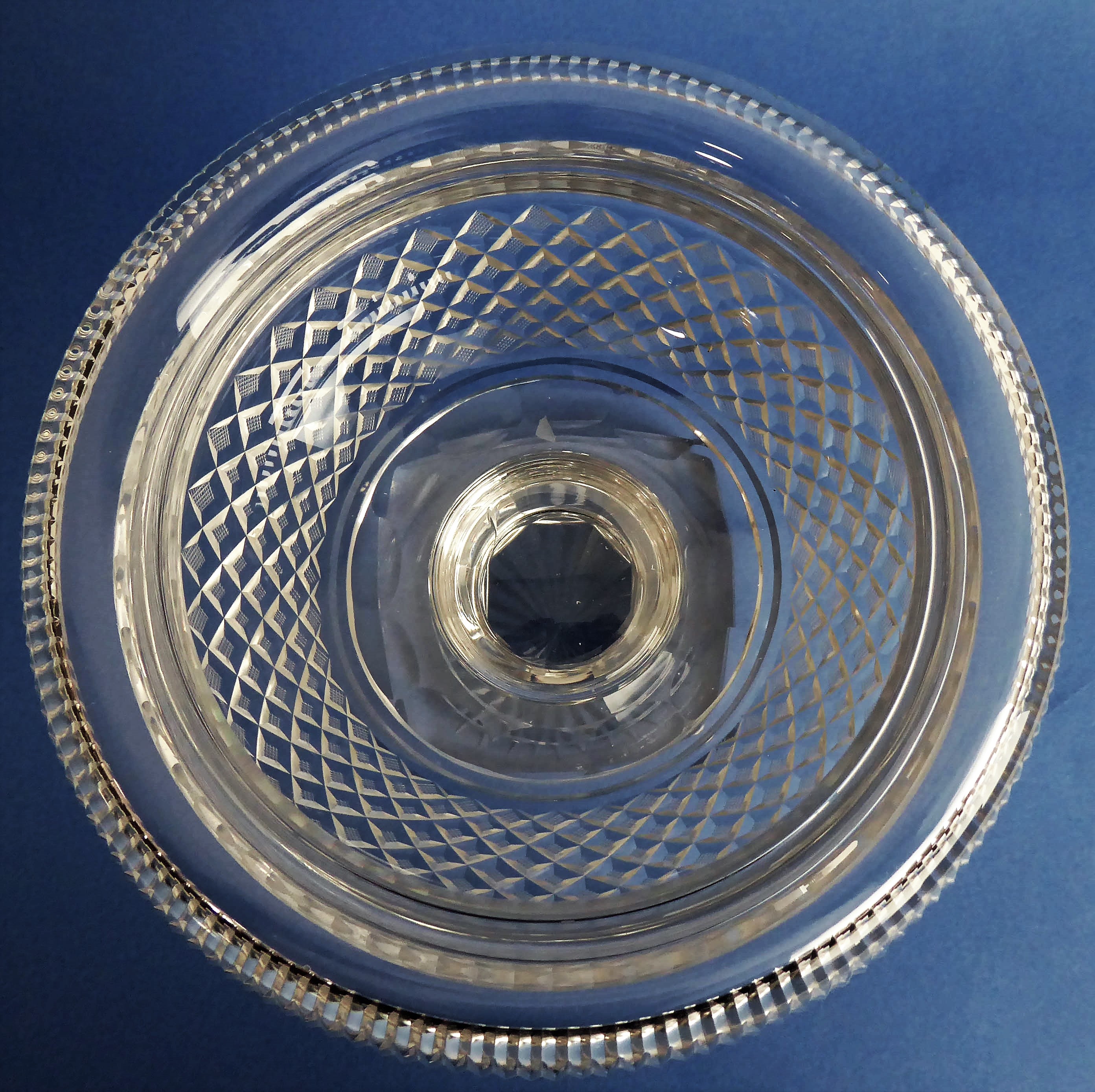 An early 19th century circular pedestal glass bowl: the averted, fluted lip above a hobnail-cut body - Image 3 of 5