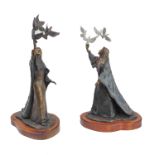 A large and heavy pair of limited edition (marked 1-20 and 2-20) modern bronze figural sculptures by