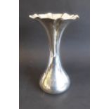 A trumpet-form hallmarked silver flower vase; engraved '1890 - 1915', retailer's mark of Finnigan,