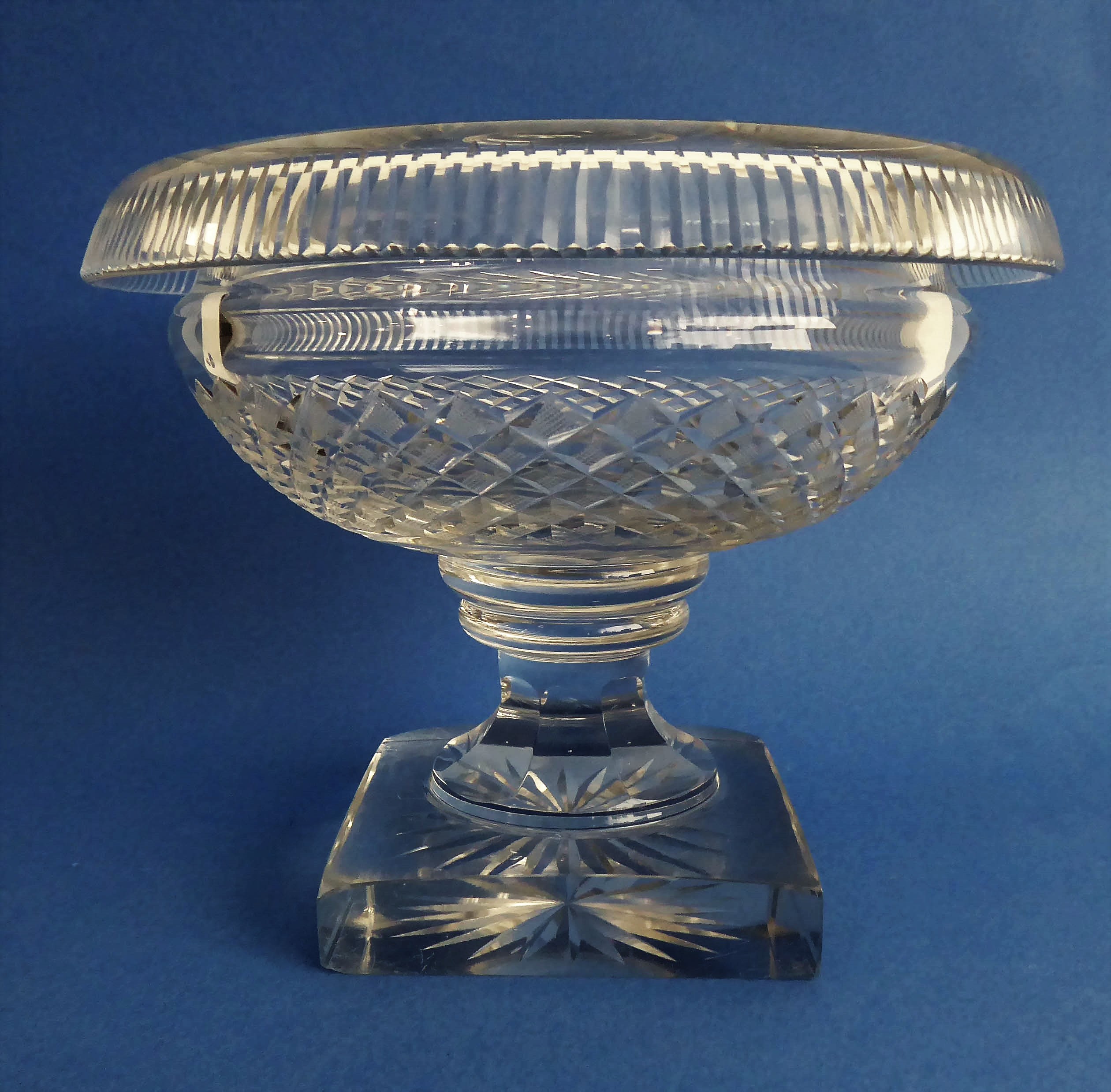 An early 19th century circular pedestal glass bowl: the averted, fluted lip above a hobnail-cut body - Image 4 of 5