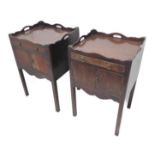 Two very similar George III style tray top mahogany commodes: each with single drawer, two