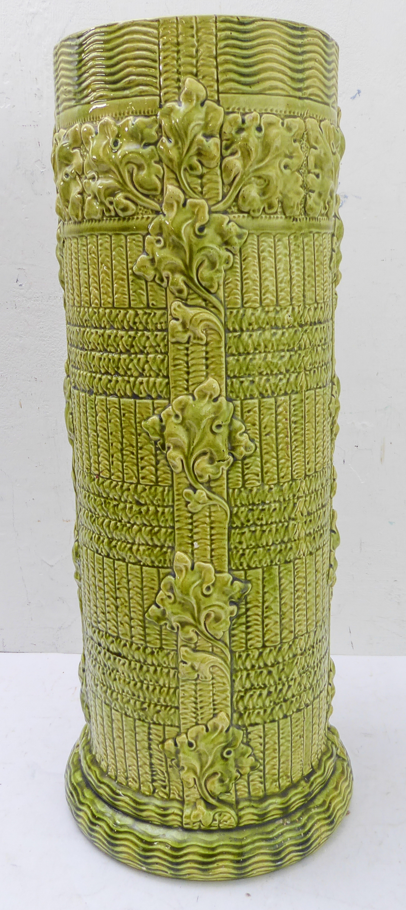 A large late 19th / early 20th century Burmantofts faience pottery umbrella stand: green-glazed - Image 2 of 6