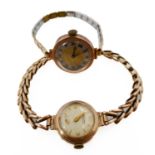 A lady's 9-carat yellow gold dress watch: the cream dial with baton markers and Arabic numerals,