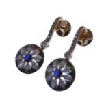 A pair of fine quality 18-carat gold, enamel, sapphire and diamond earrings Condition Report: