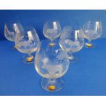 Roland Ward (Nairobi, Kenya) - a set of six brandy balloons delicately and very finely engraved with
