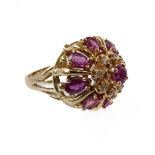 A 14-carat gold dome top ruby and diamond cluster ring, ring size Q/R