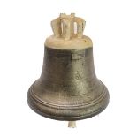 An extremely heavy bell (possibly of ecclesiastical origin?); the top with double lugs and painted