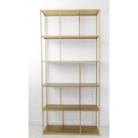 A modern set of six bronzed-metal shelves: square supports and shelves (90cm wide x 30cm deep x