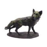 A heavy limited edition (1 of 50) patinated bronze sculpture of a fox regardant dexter; the base