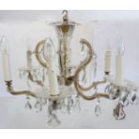 A six-light Venetian-style hanging glass chandelier (damages, broken pieces away and in need of