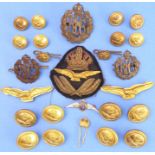RAF and RFC badges and buttons and a 9-carat yellow gold and enamel RFC sweetheart's badge: a set of