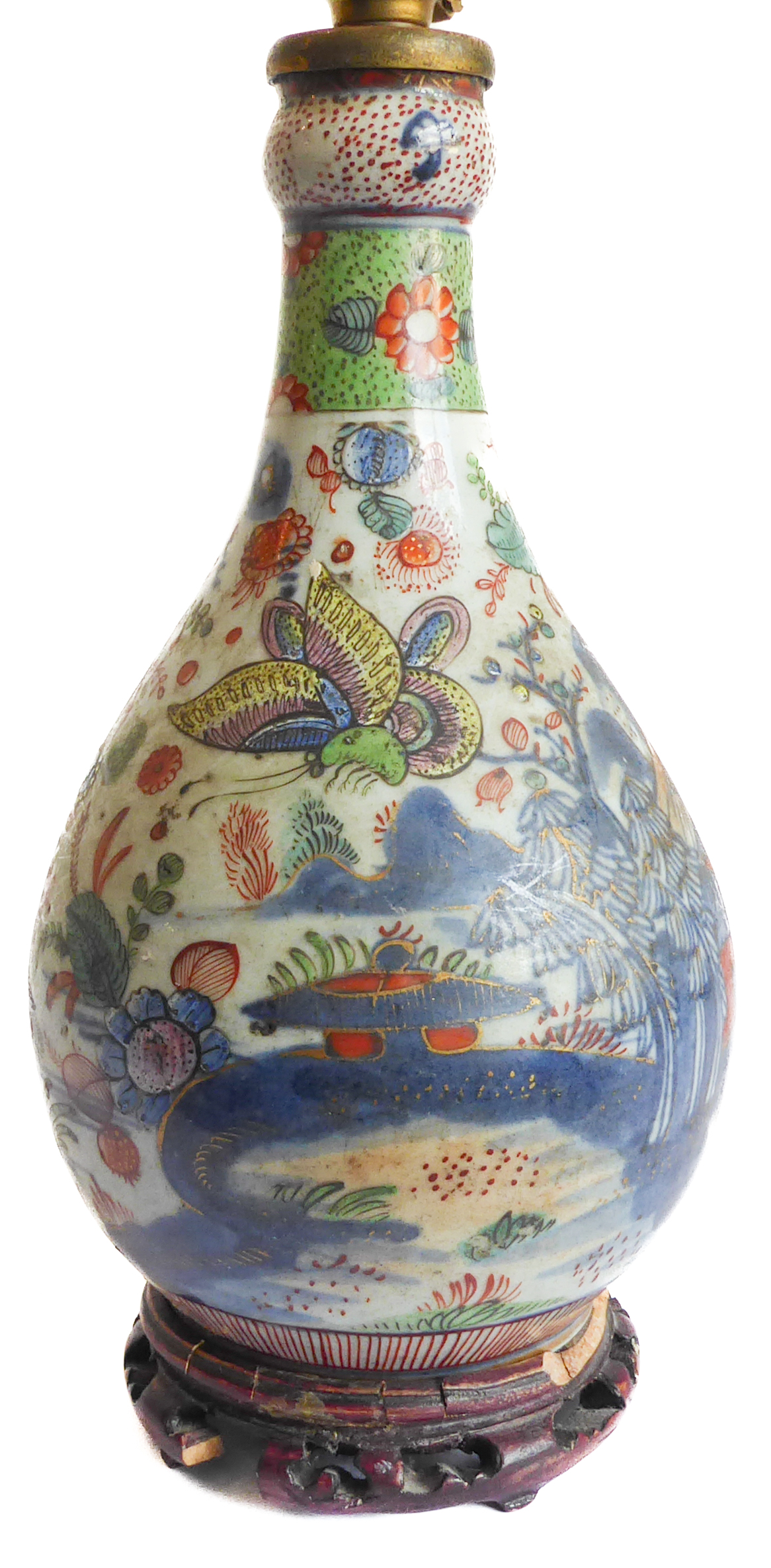 A 19th century Chinese porcelain 'garlic mouth' vase of baluster form: hand decorated in enamels - Image 2 of 2