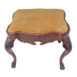 An early 18th century style (later) walnut stool: drop-in seats above serpentine-fronted and