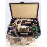 A jewellery box containing assorted jewellery and costume jewellery including an oval Aesthetic