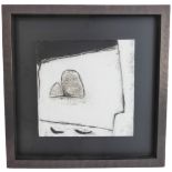 MARGRIT CLEGG (b. 1941, Newlyn artist) - 'Black on White No. VI',  mixed media study, ebonised box