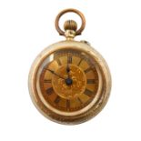 A lady's late 19th / early 20th century continental gold-cased pocket fob watch: engraved textured