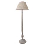A limed oak standard lamp with hexagonal base and pleated shade (approx. 180cm high (including