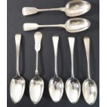 Six various Fiddle and Old English pattern hallmarked silver serving spoons (mostly 19th century),