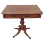 An early 19th century George IV period mahogany centre table: the rectangular thumbnail-moulded