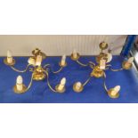 A pair of 20th century five-light ceiling hanging chandeliers: each with shaped hanging hook and
