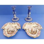 A pair of 19th century Wedgwood Jasperware table candlesticks: typically applied with classical-