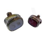 Two Victorian gold-cased stone-set fobs