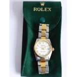 A lady's Rolex Oyster Perpetual Datejust in steel and gold: white-enamel signed dial with raised