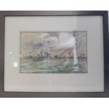 PAUL MAZE (1887 - 1979) - Ironclads in Naval Review, mixed media, signed lower right (7¾in x 12¼