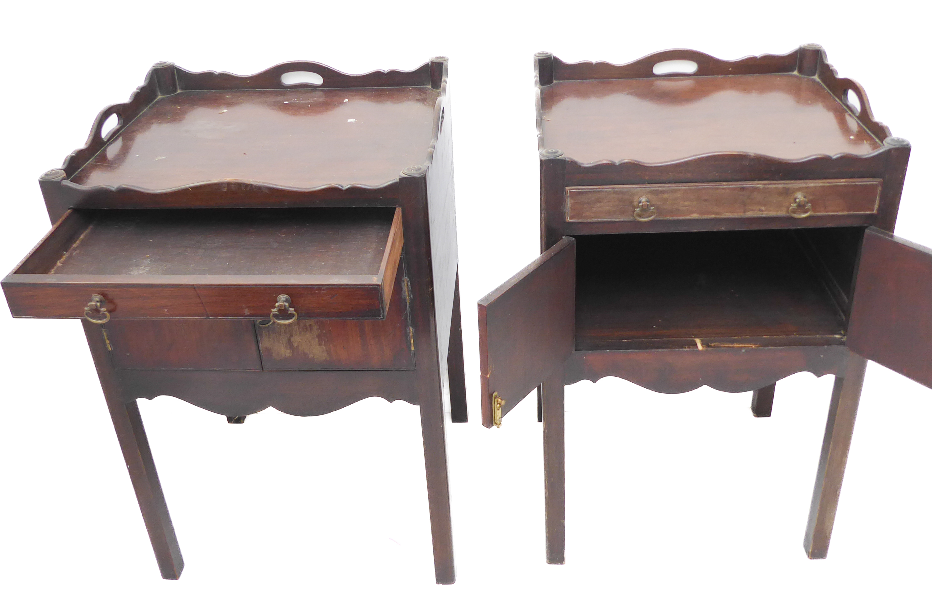 Two very similar George III style tray top mahogany commodes: each with single drawer, two - Image 4 of 6