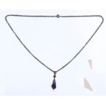 A 9-carat gold, amethyst and pearl pendant and chain