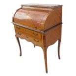 A good kingwood cylinder bureau in the French 18th century style (reproduction): boxwood-strung,