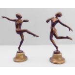 A pair of Art Deco period patinated bronze sculptures of dancing female nudes by Lorenzl (Josef) (