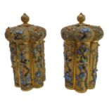 A very fine and unusual pair of 20th century Chinese silver-gilt jars and covers: lobed hexagonal
