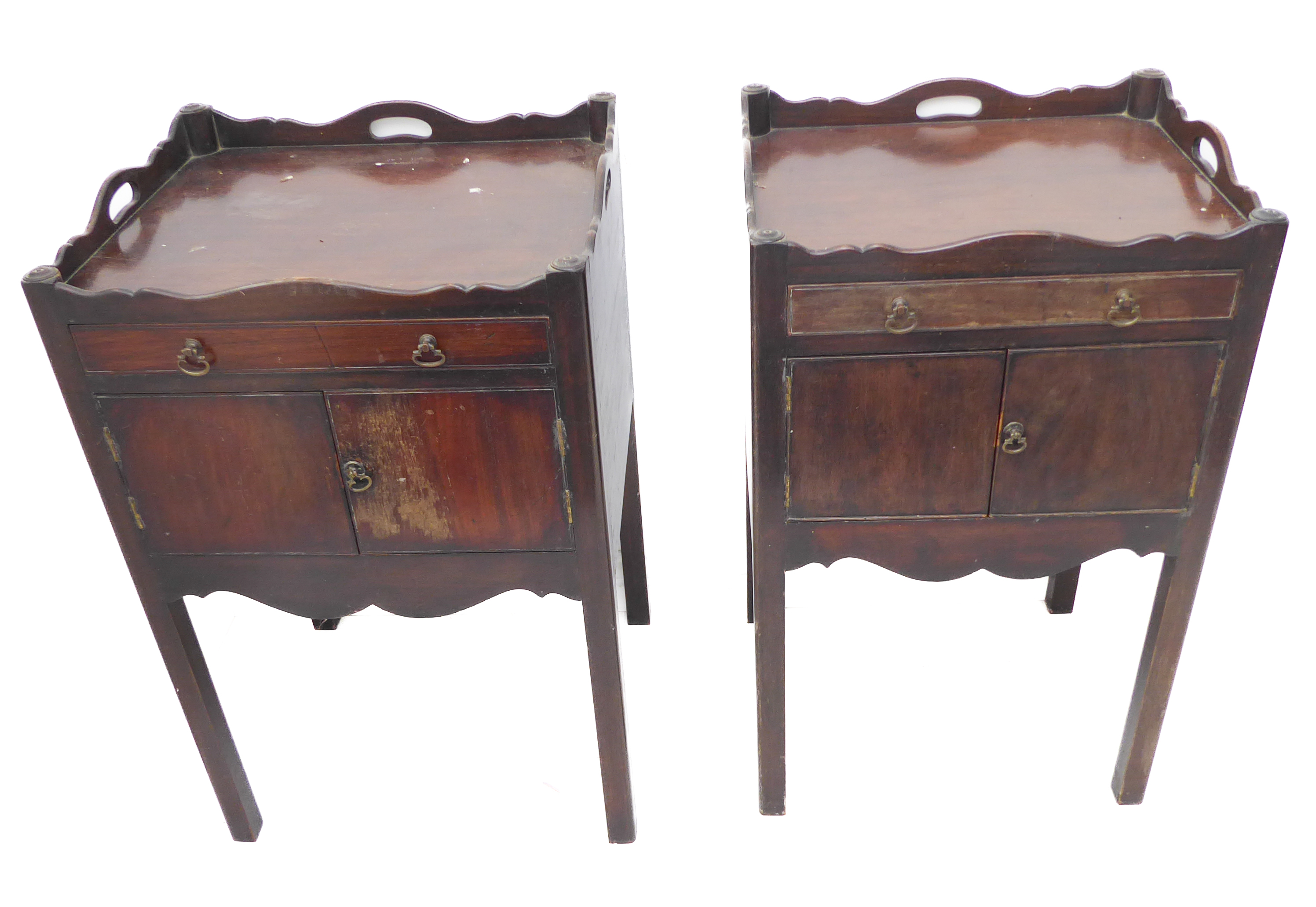 Two very similar George III style tray top mahogany commodes: each with single drawer, two - Image 3 of 6