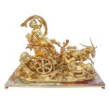 A large and extremely heavy cast gilt-bronze sculpture of a chariot scene with cherubic figures. (