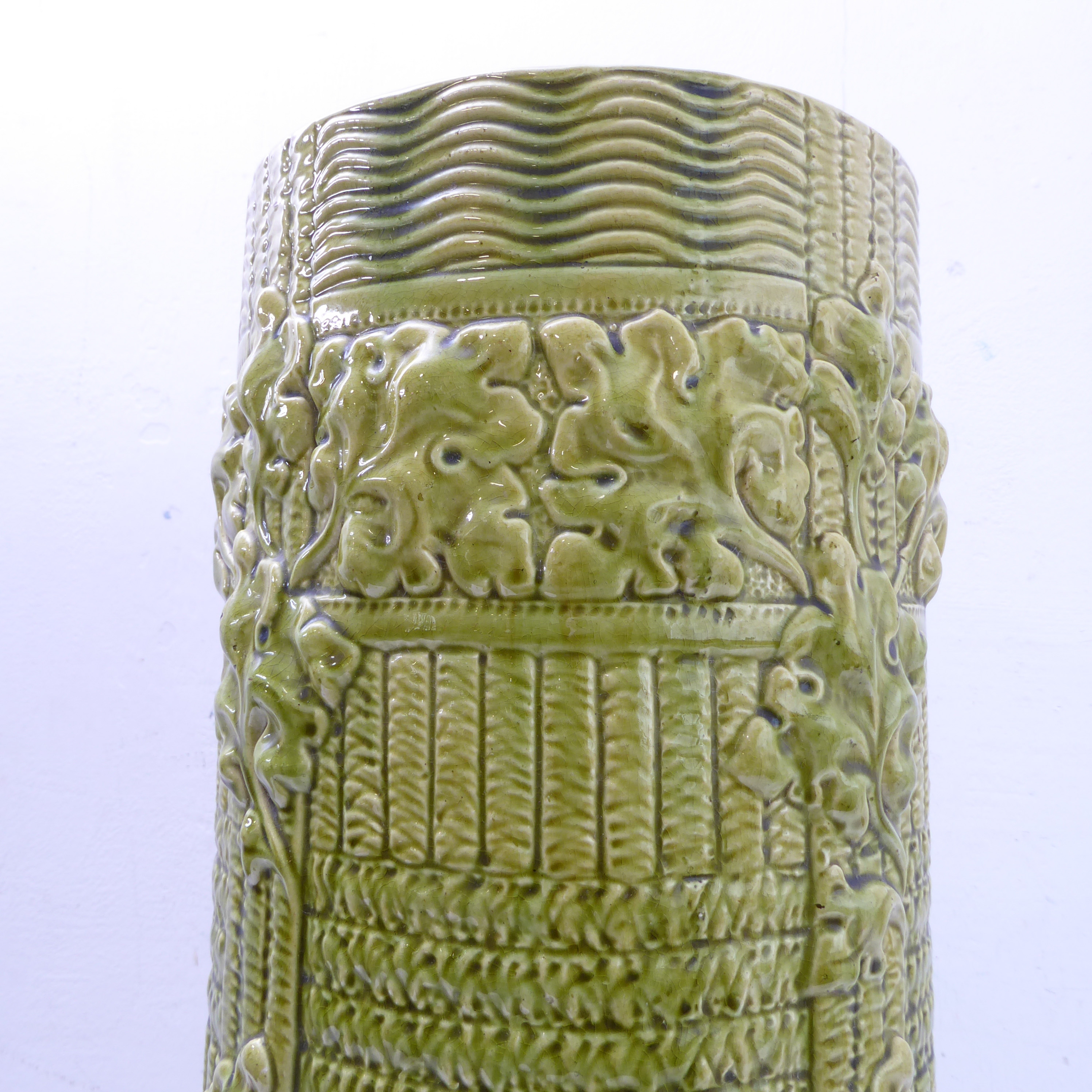 A large late 19th / early 20th century Burmantofts faience pottery umbrella stand: green-glazed - Image 4 of 6